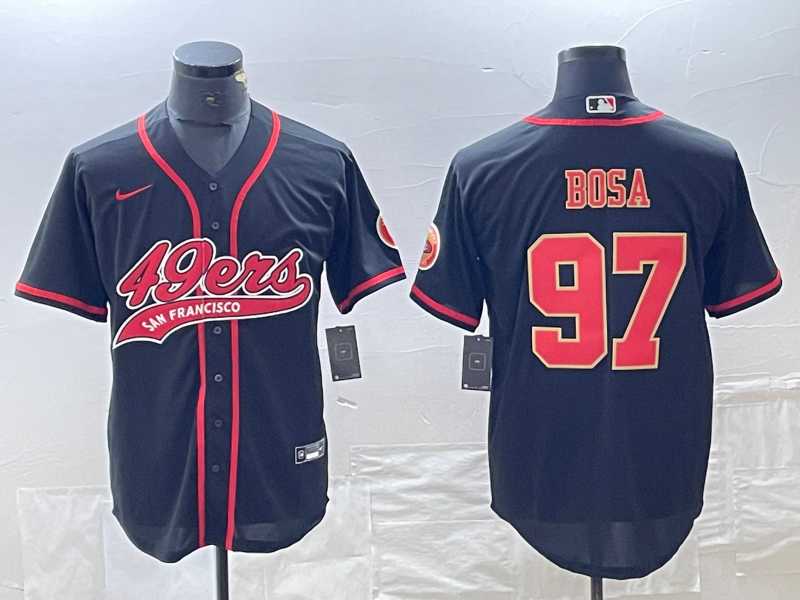 Men%27s San Francisco 49ers #97 Nick Bosa Black Red With Patch Cool Base Stitched Baseball Jersey